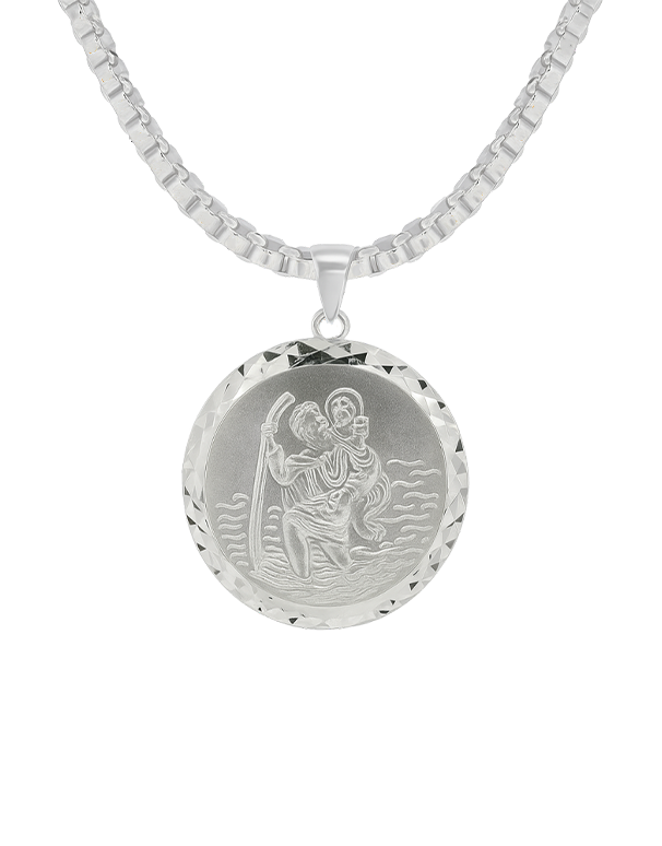 Gold Pendant- 10ct White Gold St Christopher Medal- 785208