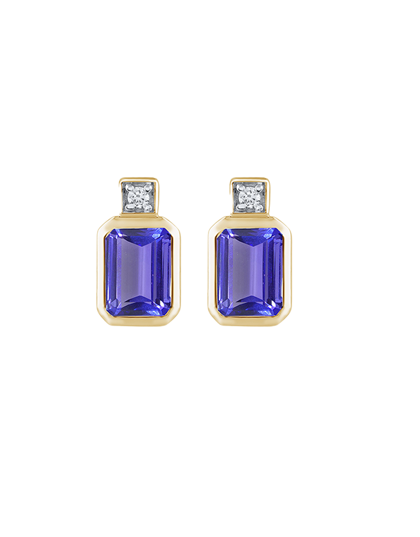 Tanzanite Earrings - 10ct Yellow Gold Tanzanite and Diamond Stud Earrings - 788539