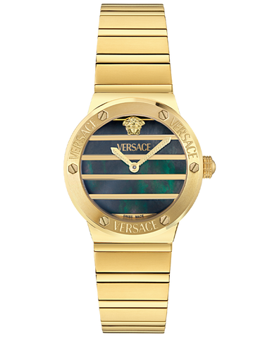 Versace Greca Logo Qtz Black Mop Dial Gold Pvd 33mm  - VE0S00525 - 790166