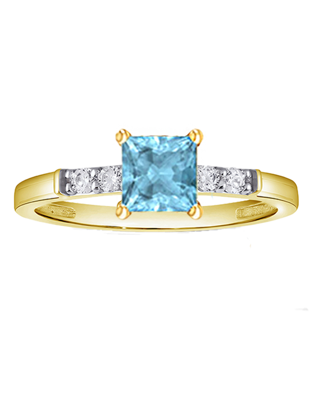Aquamarine Ring- 10ct Yellow Gold and Diamond Ring- 788544