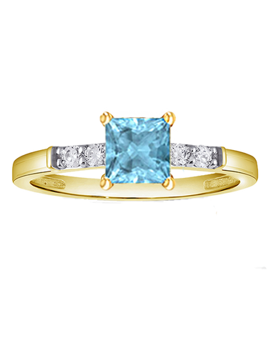 Aquamarine Ring- 10ct Yellow Gold and Diamond Ring- 788544