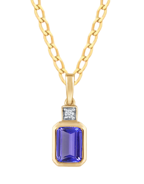 Tanzanite Pendant - 10ct Yellow Gold Tanzanite and Diamond Pendant- 788540