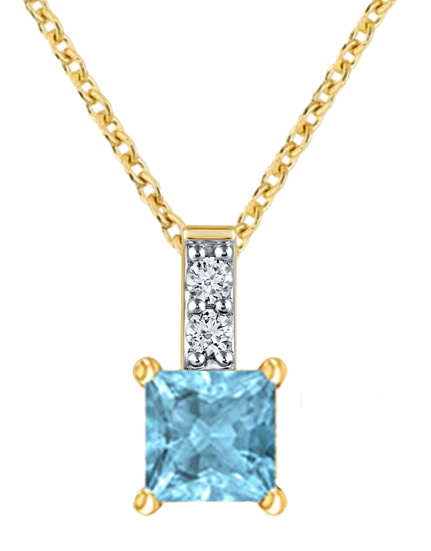 Aquamarine Pendant- 10ct Yellow Gold Aquamarine & Diamond Pendant- 788546