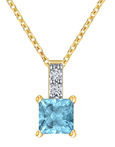 Aquamarine Pendant- 10ct Yellow Gold Aquamarine & Diamond Pendant- 788546