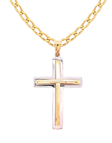 Gold Pendant - 10ct  Two Tone Cross - 785799