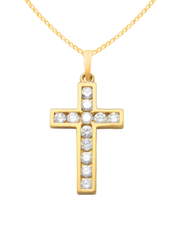Diamond Pendant - 10ct Yellow Gold Diamond Set Cross Pendant-784495