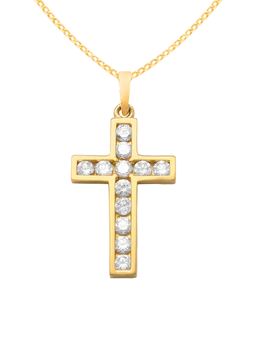 Diamond Pendant - 10ct Yellow Gold Diamond Set Cross Pendant-784495