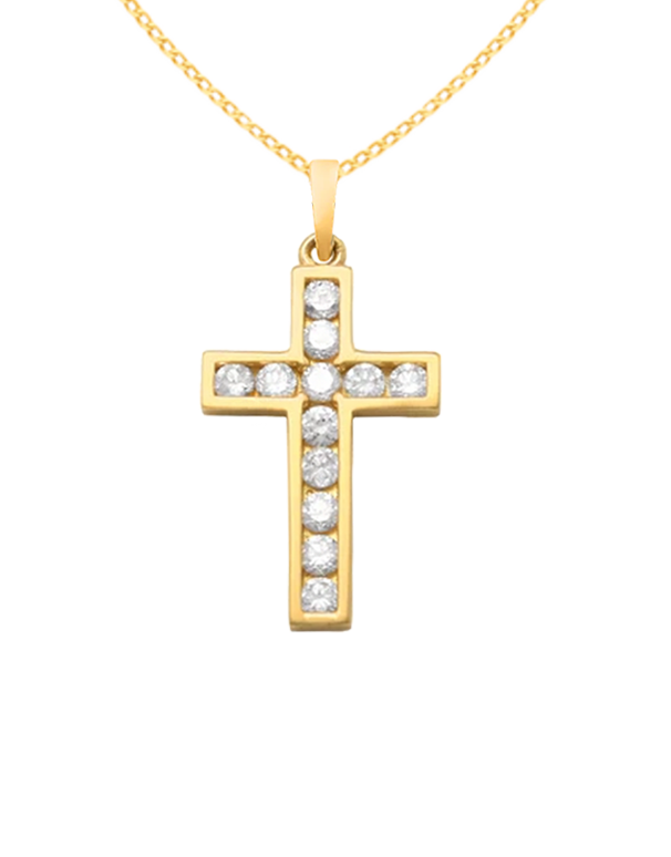 Diamond Pendant - 10ct Yellow Gold Diamond Set Cross Pendant-784377