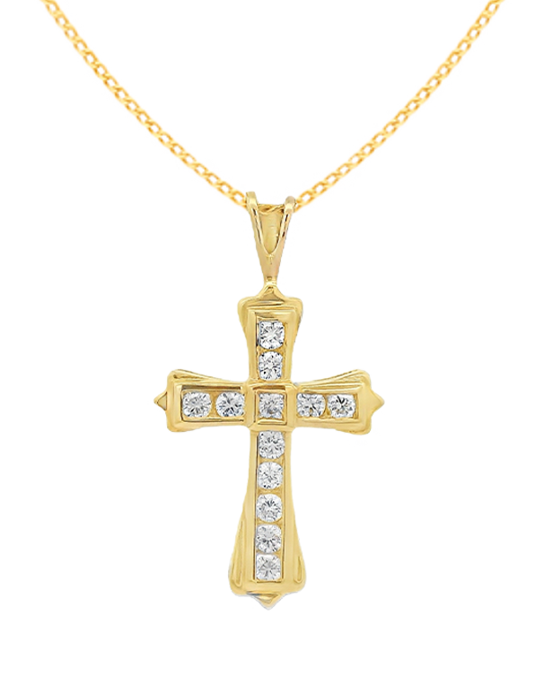 Diamond Pendant - 10ct Yellow Gold Diamond Set Cross Pendant - 784378