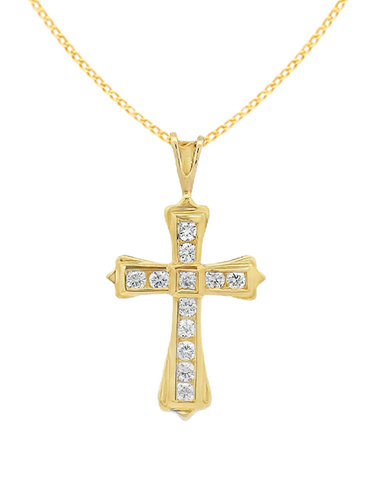 Diamond Pendant - 10ct Yellow Gold Diamond Set Cross Pendant - 784378