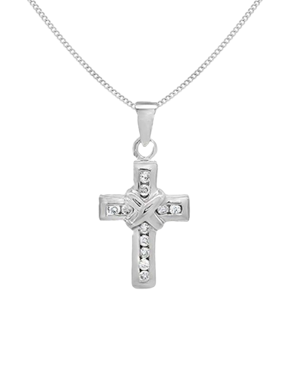 Diamond Pendant - 10ct White Gold Diamond Set Cross Pendant-784490