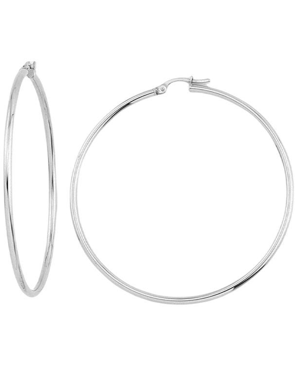 Gold Earrings - 10ct White Gold Round Hoop Earrings - 784873