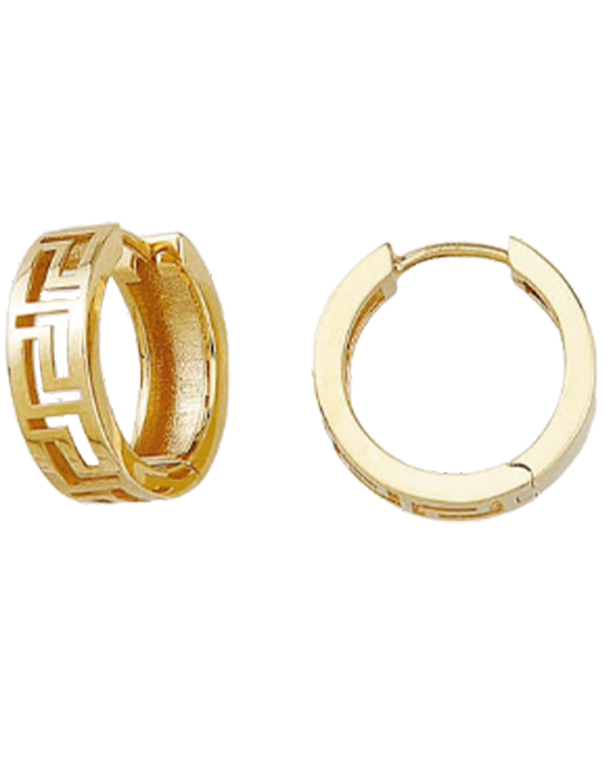 10ct Yellow Gold Greek Key Hoop Earrings- 789275