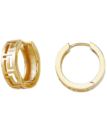 10ct Yellow Gold Greek Key Hoop Earrings- 789275