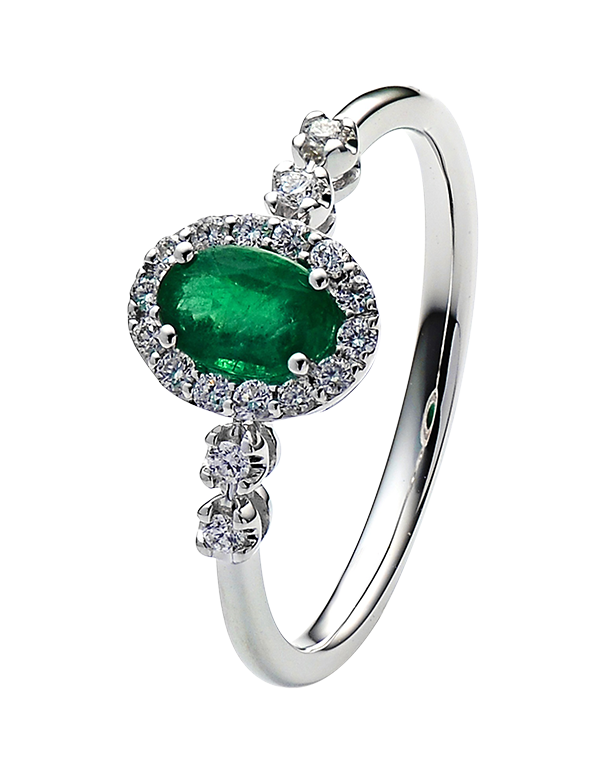 Emerald Ring - 10ct White Gold Emerald & Diamond Cluster Ring - 784585