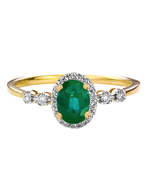 Emerald Ring - 10ct Yellow Gold Emerald & Diamond Cluster Ring - 784586
