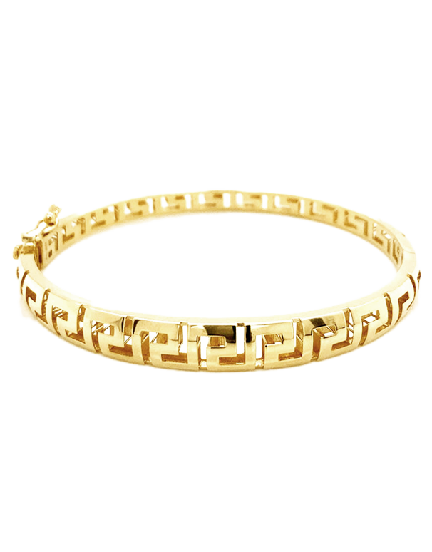 10ct Yellow Gold Greek Key Hinged Bangle- 789272