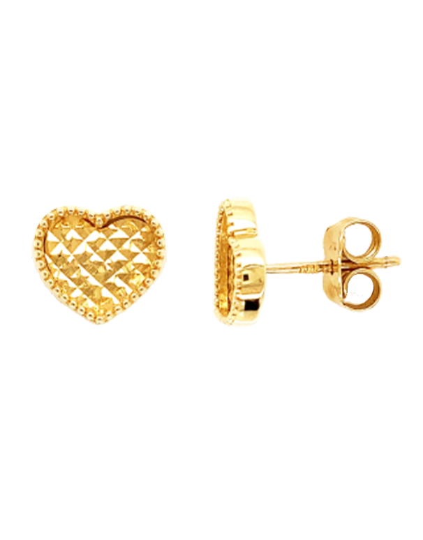 10ct Yellow Gold Diamond Cut Heart Stud Earrings- 784015