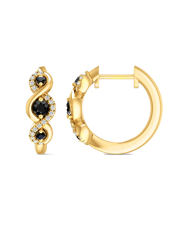 Black Sapphire Earrings- 10ct Yellow Gold Natural Black Sapphire and Diamond 12mm Hoop Earrings- 788563