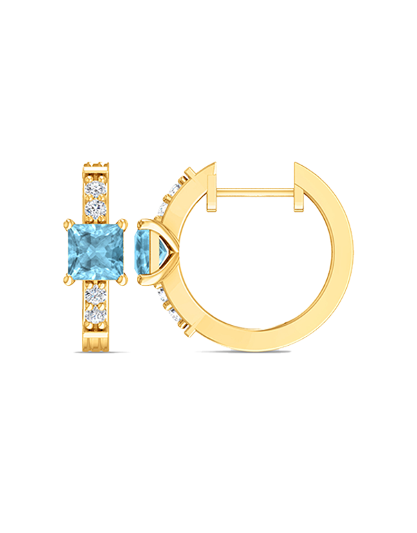Aquamarine Earrings- 10ct Yellow Gold Aquamarine and Diamond Hoop Earrings- 788545