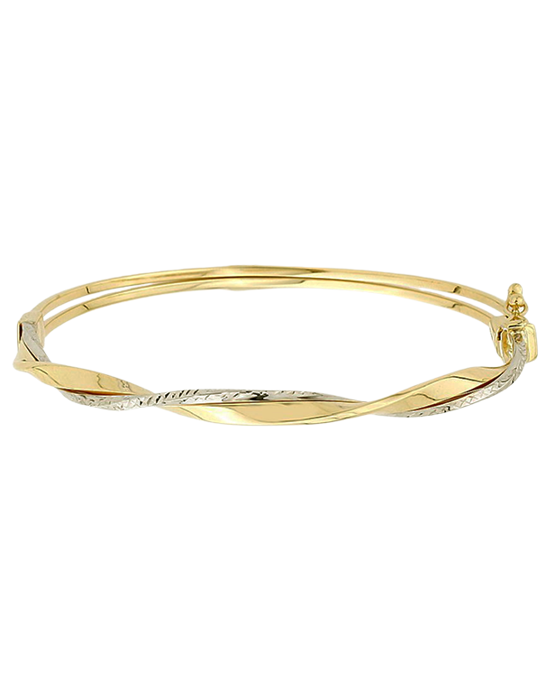 10ct Two-Tone Twist Hinged Bangle - 781319