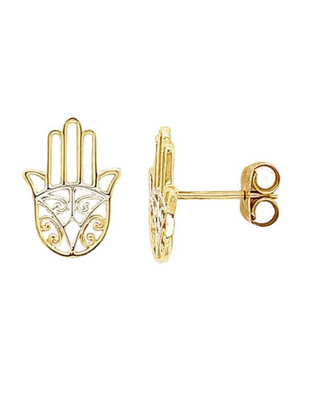 10ct Two-Tone Hamsa Hand Stud Earrings - 784020