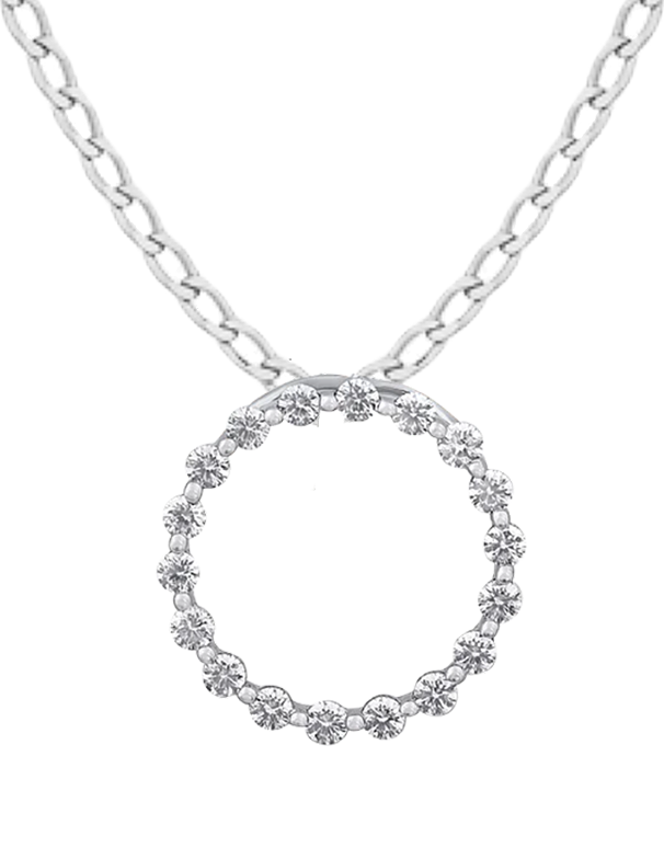 Diamond Pendant - 10ct White Gold Diamond Set 14mm Circle Pendant - 785021