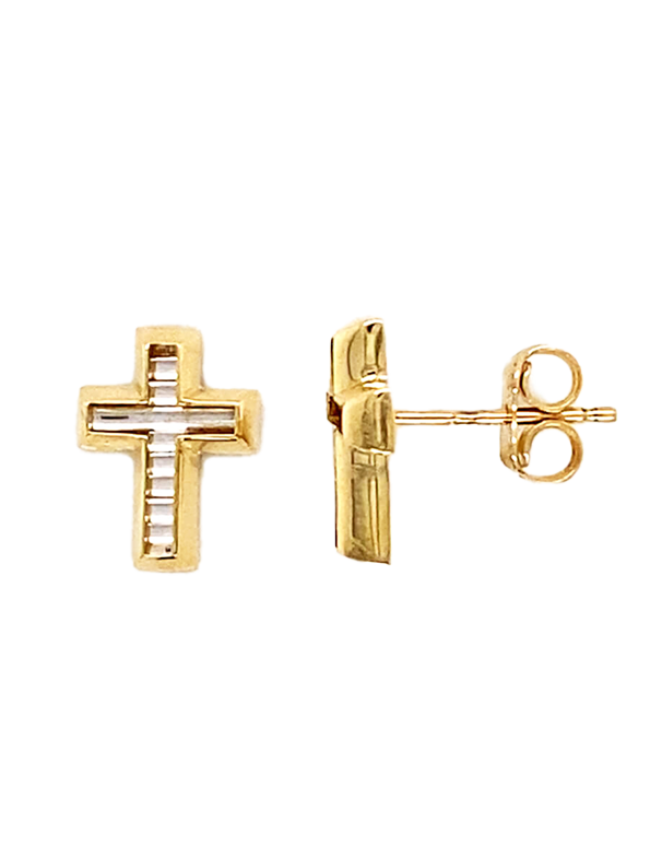 10ct Two Tone Cross Stud Earrings- 788022