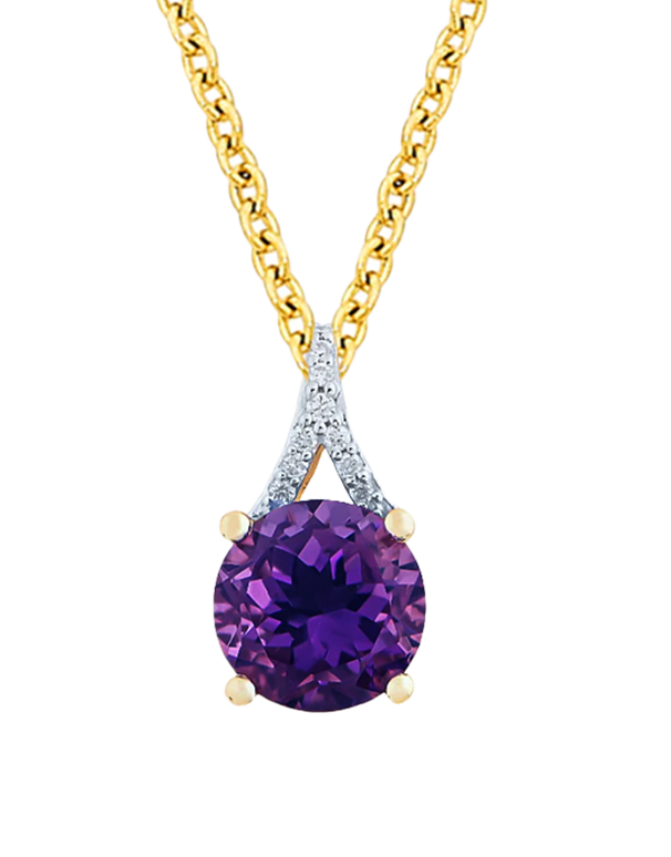 Amethyst Pendant - 10ct Yellow Gold Amethyst & Diamond Pendant - 788031