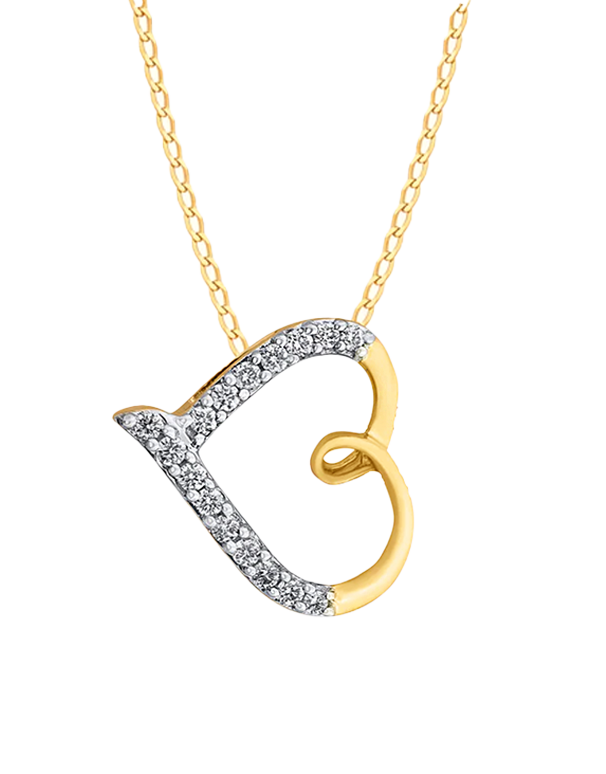 Diamond Pendant - 10ct Yellow Gold Diamond Set Heart Pendant - 786222