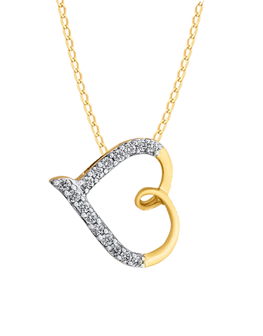 Diamond Pendant - 10ct Yellow Gold Diamond Set Heart Pendant - 786222