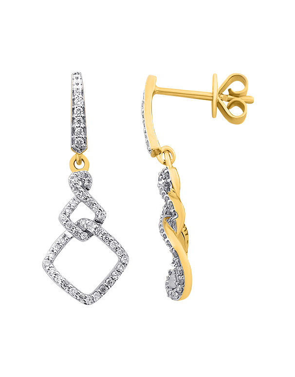 Diamond Earrings - 10ct Yellow Gold Diamond Set Drop Earrings - 786238