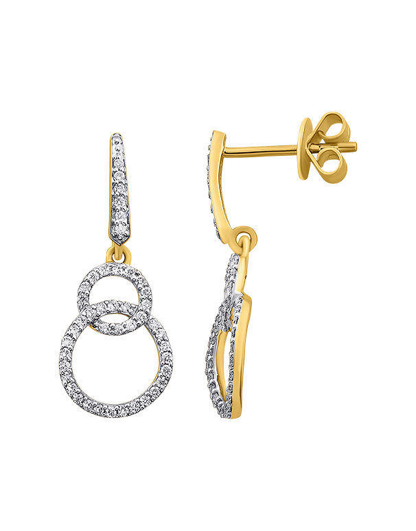 Diamond Earrings - 10ct Yellow Gold Diamond Set Circles Drop Earrings - 786237