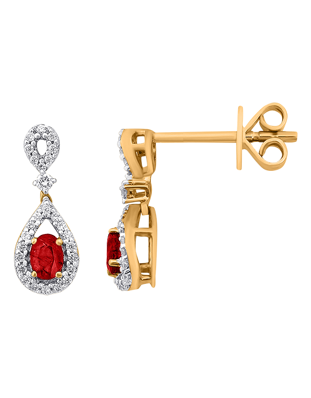 Ruby Earrings - 10ct Yellow Gold Ruby & Diamond Earrings - 786264
