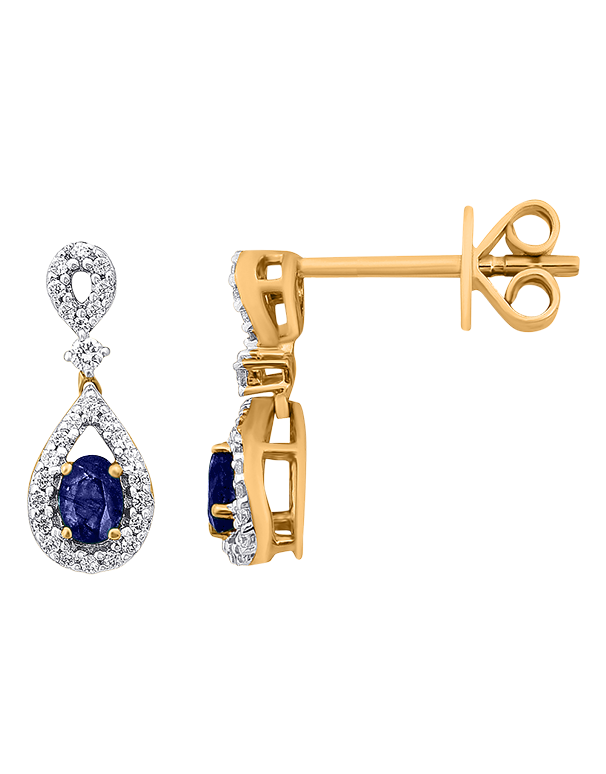 Sapphire Earrings - 10ct Yellow Gold Blue Sapphire & Diamond Earrings - 786265