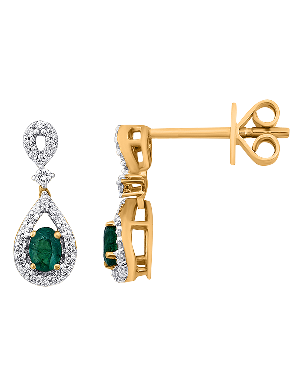 Emerald Earrings - 10ct Yellow Gold Emerald & Diamond Earrings - 786263