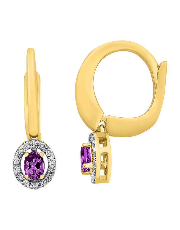 Amethyst Earrings - 10ct Yellow Gold Amethyst & Diamond Earrings - 786274
