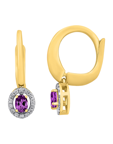 Amethyst Earrings - 10ct Yellow Gold Amethyst & Diamond Earrings - 786274