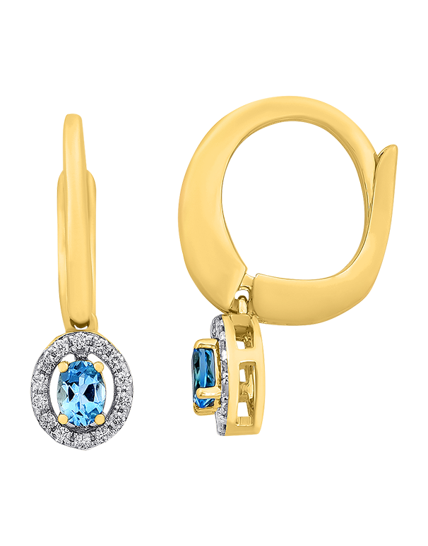 Blue Topaz Earrings - 10ct Yellow Gold Blue Topaz & Diamond Earrings - 786273