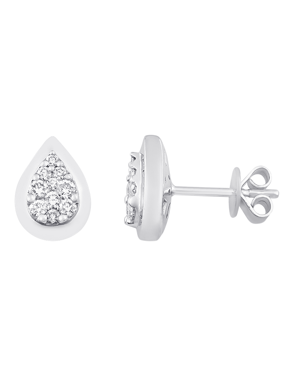Diamond Earrings - 10ct White Gold Diamond Set Pear Shape Stud Earrings - 784042