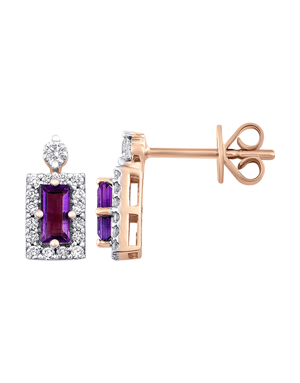 Amethyst Earrings - 10ct Yellow Gold Amethyst & Diamond Set Stud Earrings - 784050