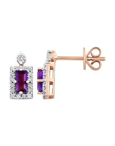 Amethyst Earrings - 10ct Yellow Gold Amethyst & Diamond Set Stud Earrings - 784050