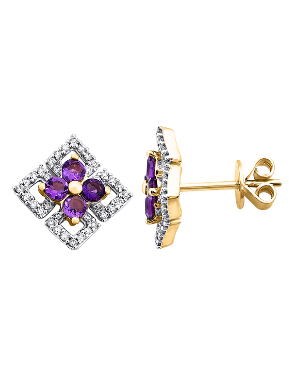 Amethyst Earrings - 10ct Yellow Gold Amethyst & Diamond Earrings - 786248