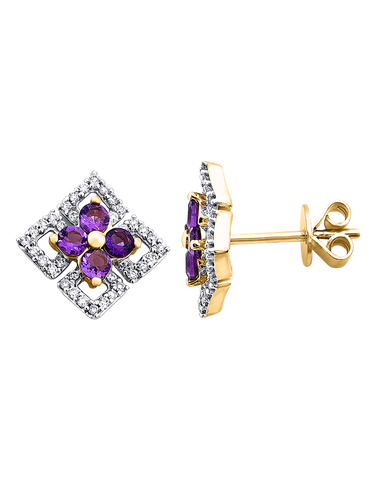 Amethyst Earrings - 10ct Yellow Gold Amethyst & Diamond Earrings - 786248