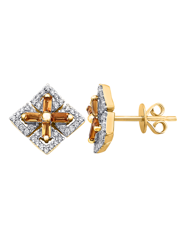 Citrine Earrings - 10ct Yellow Gold Citrine & Diamond Earrings - 786251