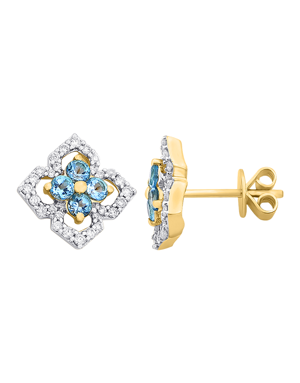 Blue Topaz Earrings - 10ct Yellow Gold Blue Topaz & Diamond Stud Earrings - 786260