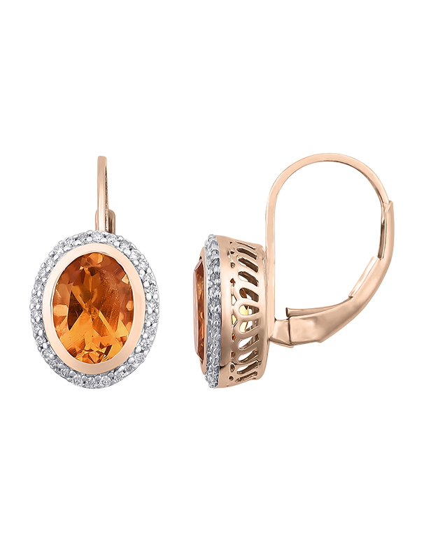 Citrine Earrings - 10ct Yellow Gold Oval Citrine & Diamond Earrings - 785010