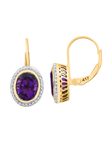 Amethyst Earrings - 10ct Yellow Gold Oval Amethyst & Diamond Earrings - 785008