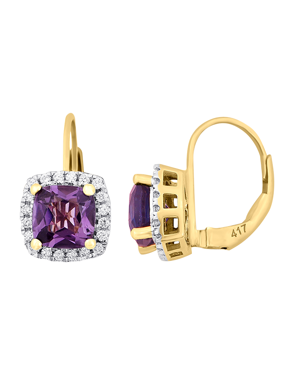 Amethyst Earrings - 10ct Yellow Gold Amethyst & Diamond Earrings - 786286