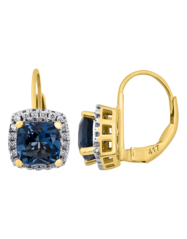 London Blue Topaz Earrings - 10ct Yellow Gold London Blue Topaz & Dimond Earrings - 786285